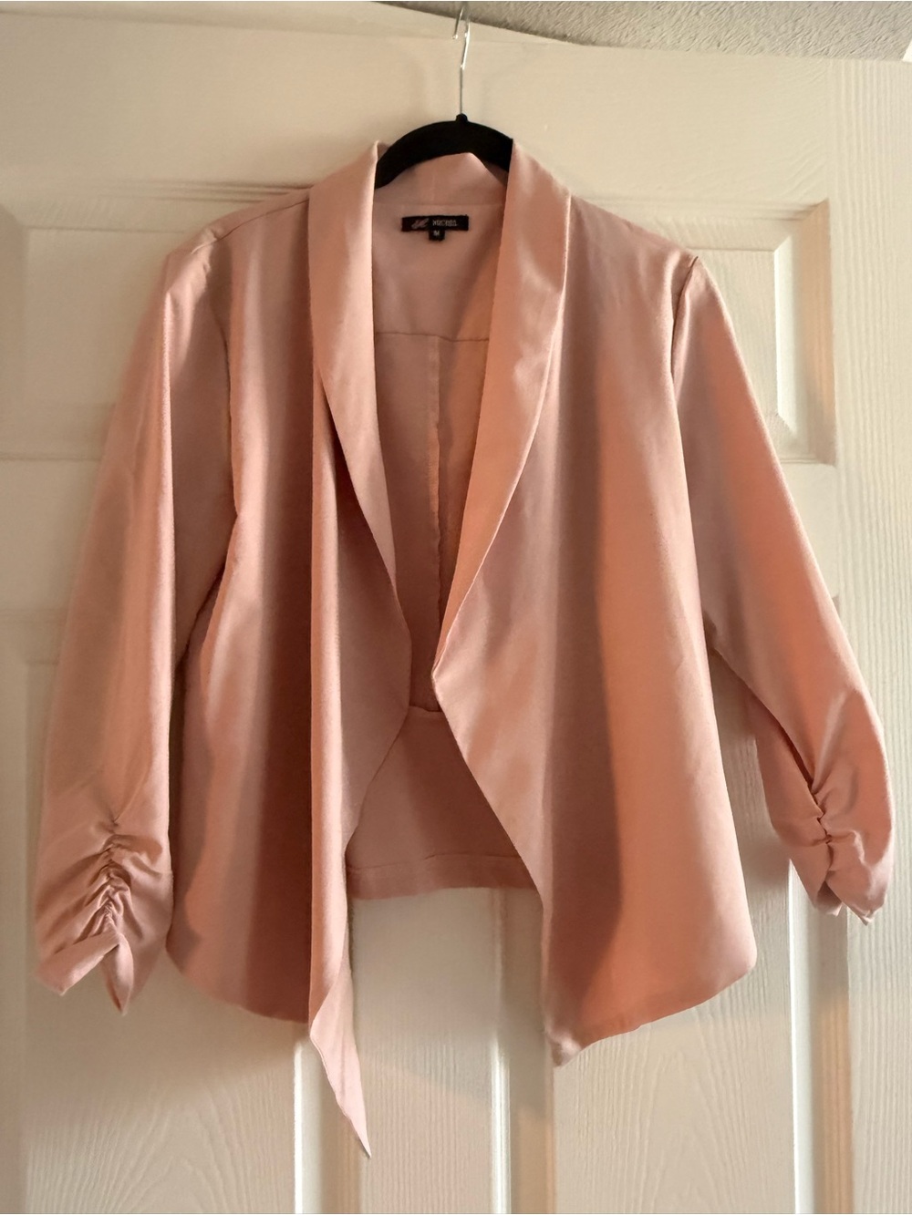 Salmon Pink Draped Open-Front blazer